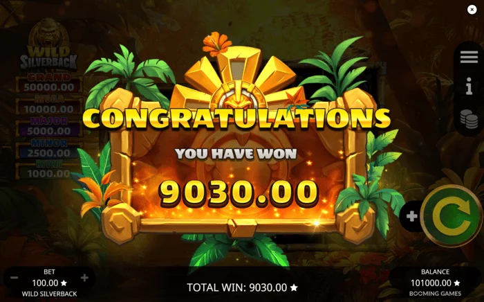 Wild Silverback – Gesamtgewinn der Freispielrunde